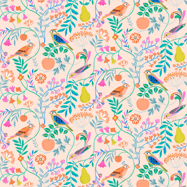 Songbird - Birds Peach - Cotton Fabric