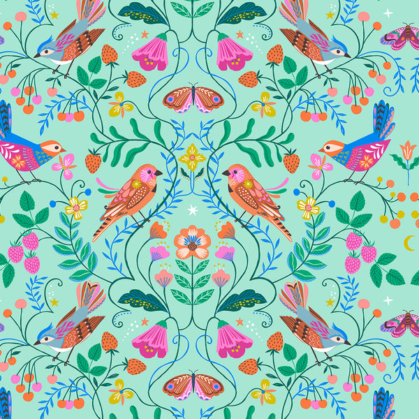 Songbird - Birds Aqua - Cotton Fabric