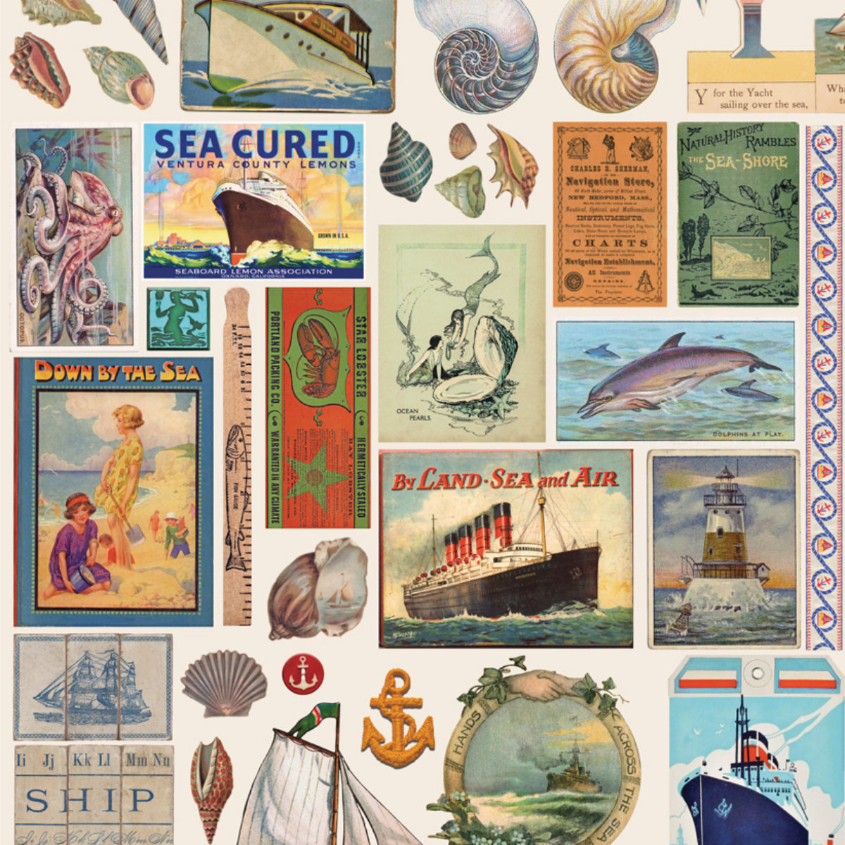 Saltwater by Cathe Holden - Nautical Vintage Ephemera - Cotton Fabric