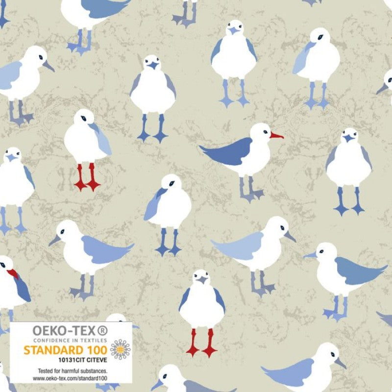 Saltwater waves - Seagulls - Cotton Fabric