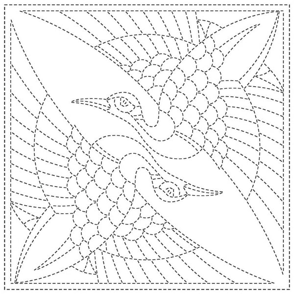 Sashiko Cloth - Two Cranes - White