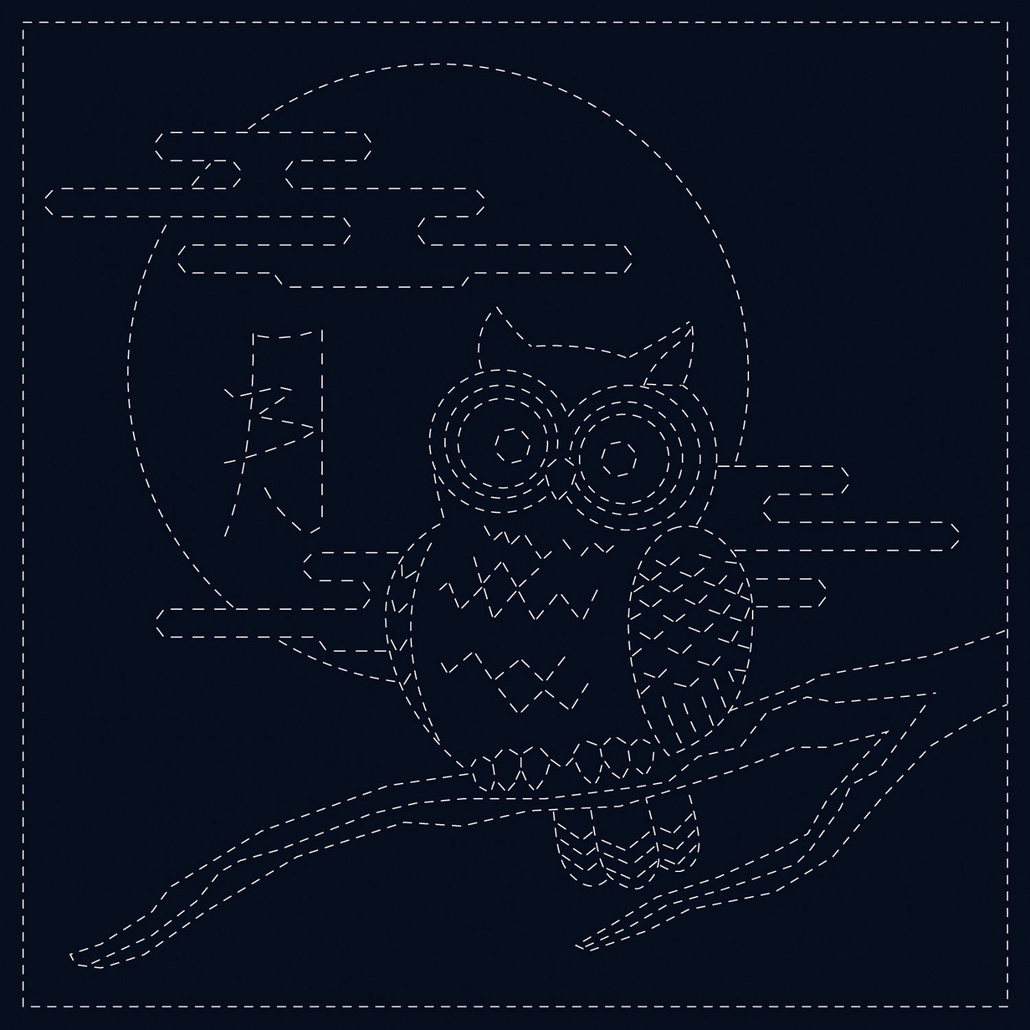 Sashiko Cloth - Owl - Navy