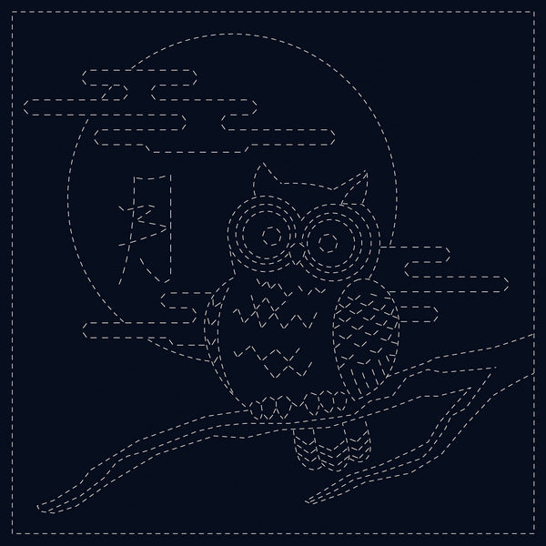 Sashiko Cloth - Owl - Navy