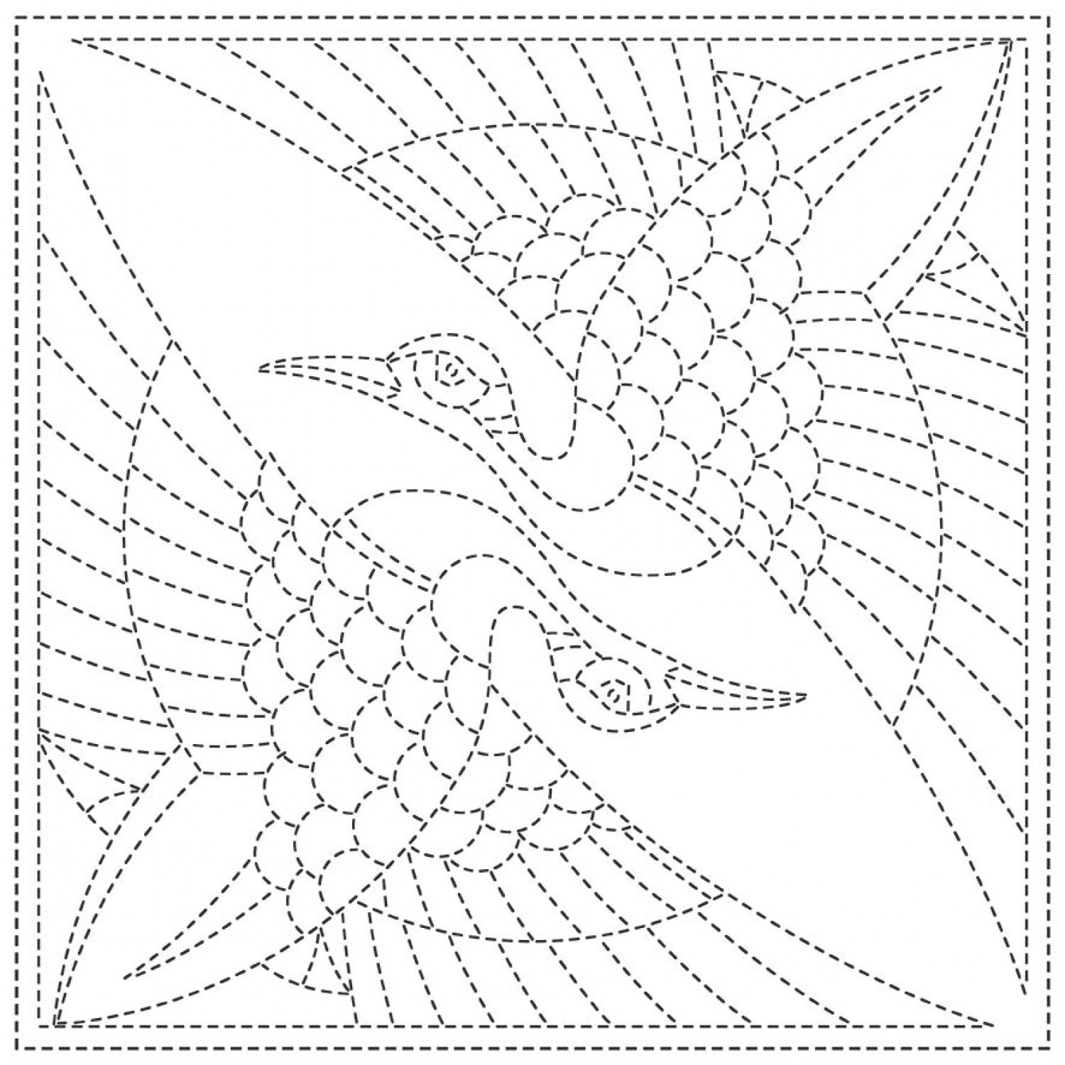 Sashiko Cloth - Two Cranes - White