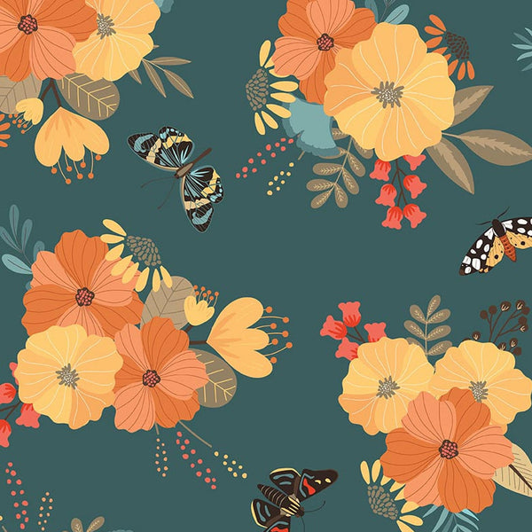 Secret Garden - Kipling Gardens Teal - Cotton Fabric