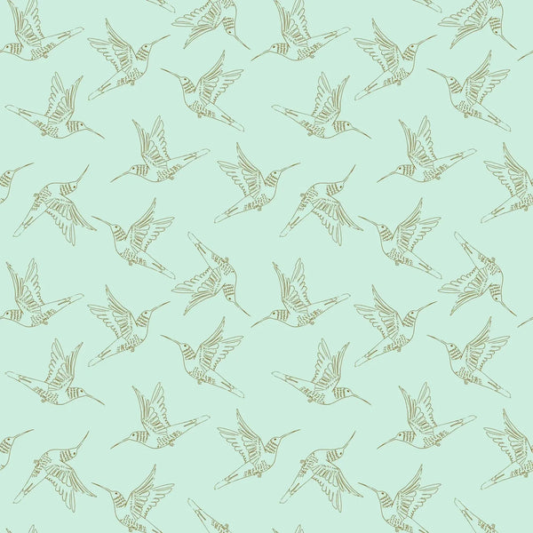 Serenity Blooms - Hummingbird Dance Mint - Cotton Fabric
