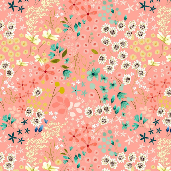Serenity Blooms - Meadow Dream Coral - Cotton Fabric