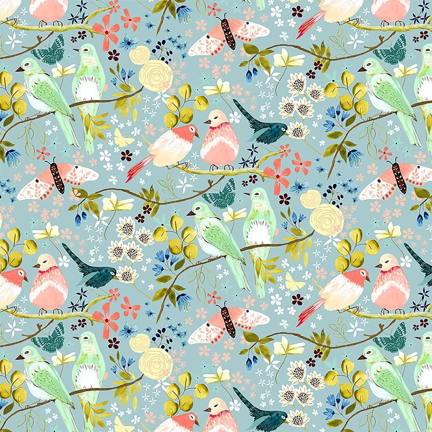 Serenity Blooms - Morning Song Blue - Cotton Fabric