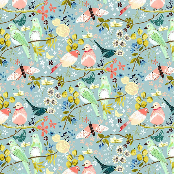 Serenity Blooms - Morning Song Blue - Cotton Fabric