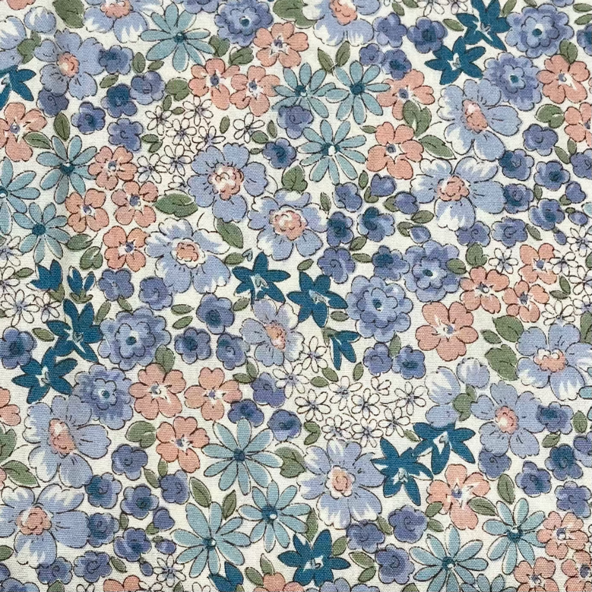 Sevenberry Petite Garden - Blue Summer Flowers - Cotton Fabric