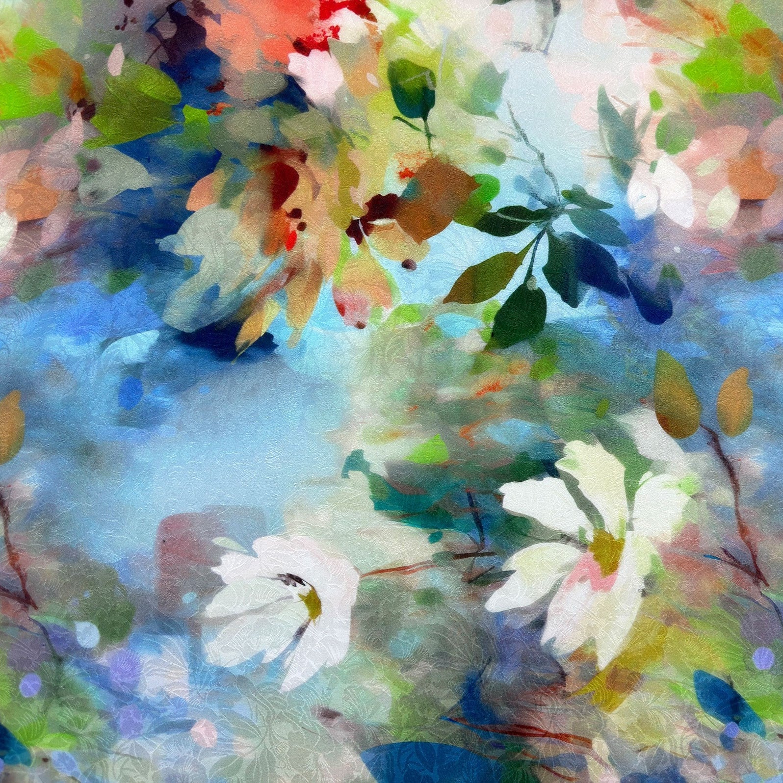 Silk Cotton Jacquard - Blue Flowers