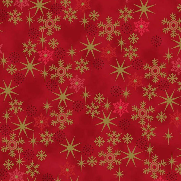Snow Crystals - Gold Stars on Red