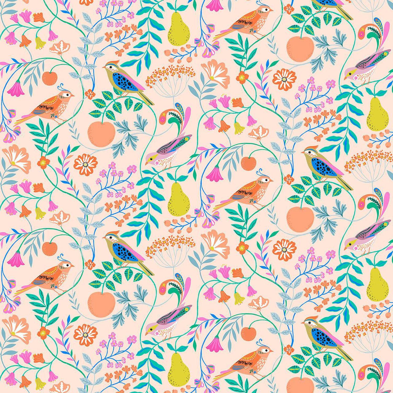 Songbird - Birds Peach - Cotton Fabric