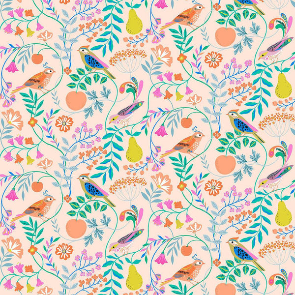 Songbird - Birds Peach - Cotton Fabric