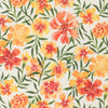 Pattern of orange and yellow flowers with green leaves on a white background