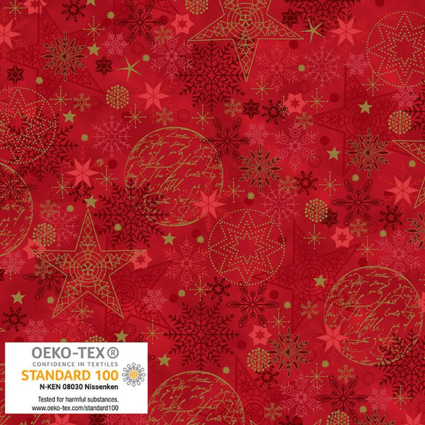 We Love Christmas - Red Stars - Cotton Fabric