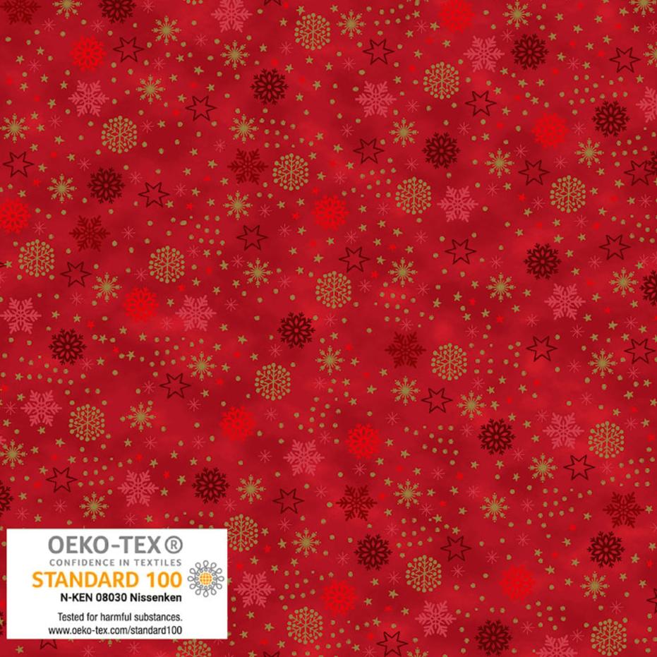 We Love Christmas - Red Snowflakes - Cotton Fabric