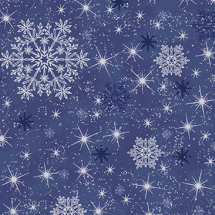 Snow Crystals - Silver Snowflakes on Blue