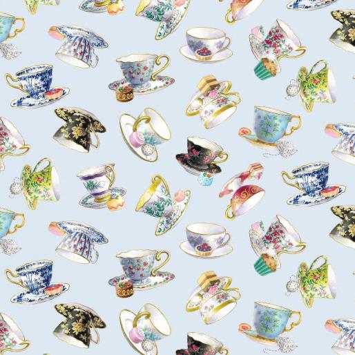 Remnant 0.75m - Fancy Tea - Tea Cups - Cotton Fabric