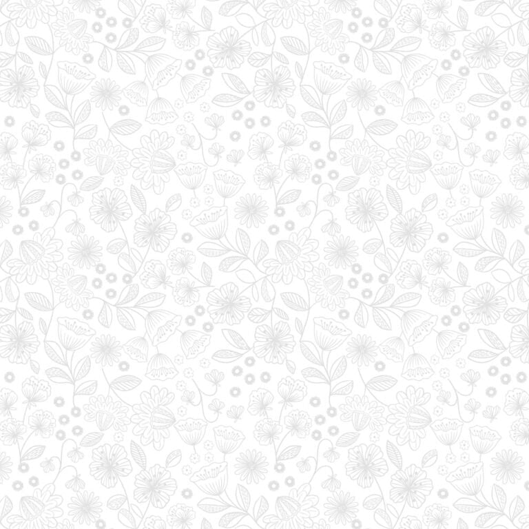 Tiny Tonals - Floral Garden White on White - Cotton