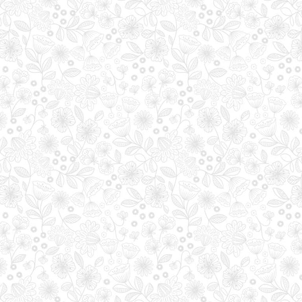 Tiny Tonals - Floral Garden White on White - Cotton