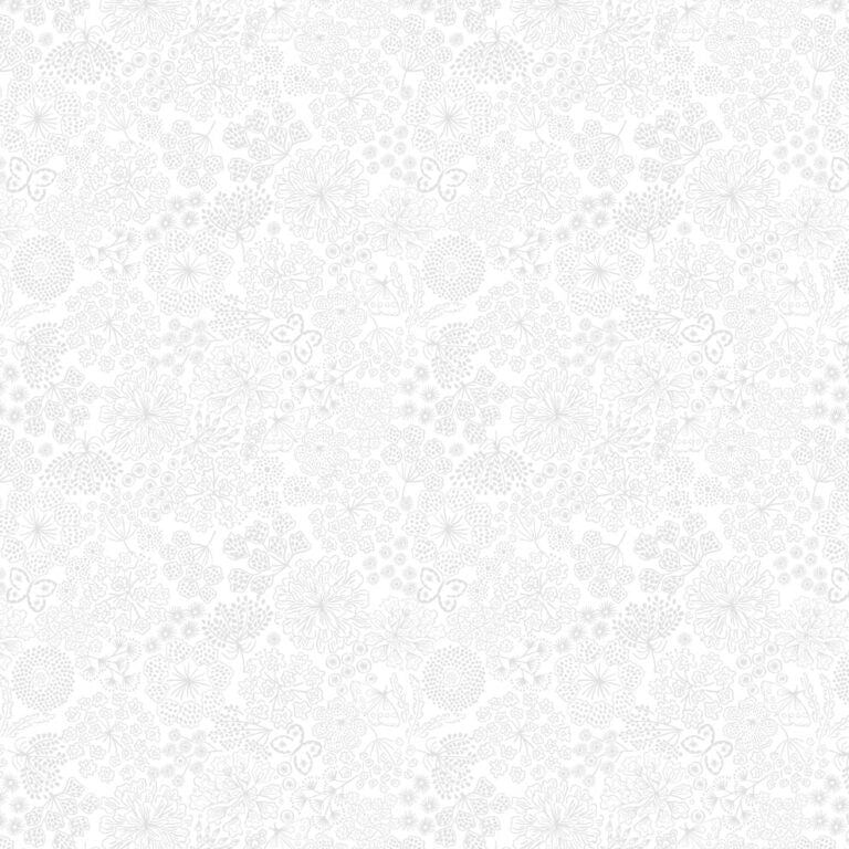 Tiny Tonals - Butterfly Floral White on White - Cotton