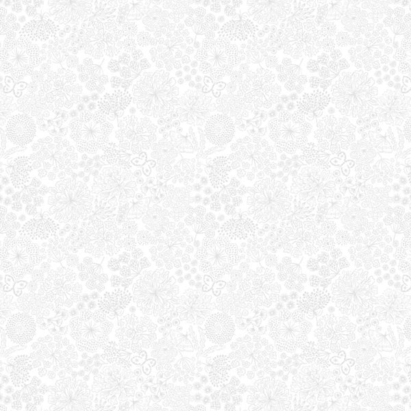 Tiny Tonals - Butterfly Floral White on White - Cotton