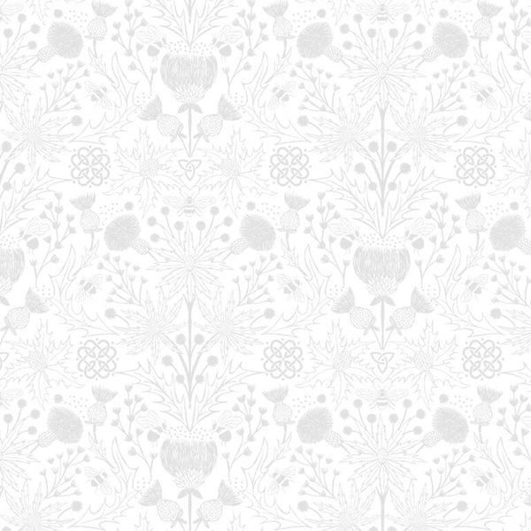 Tiny Tonals - Celtic Thistles White on White - Cotton