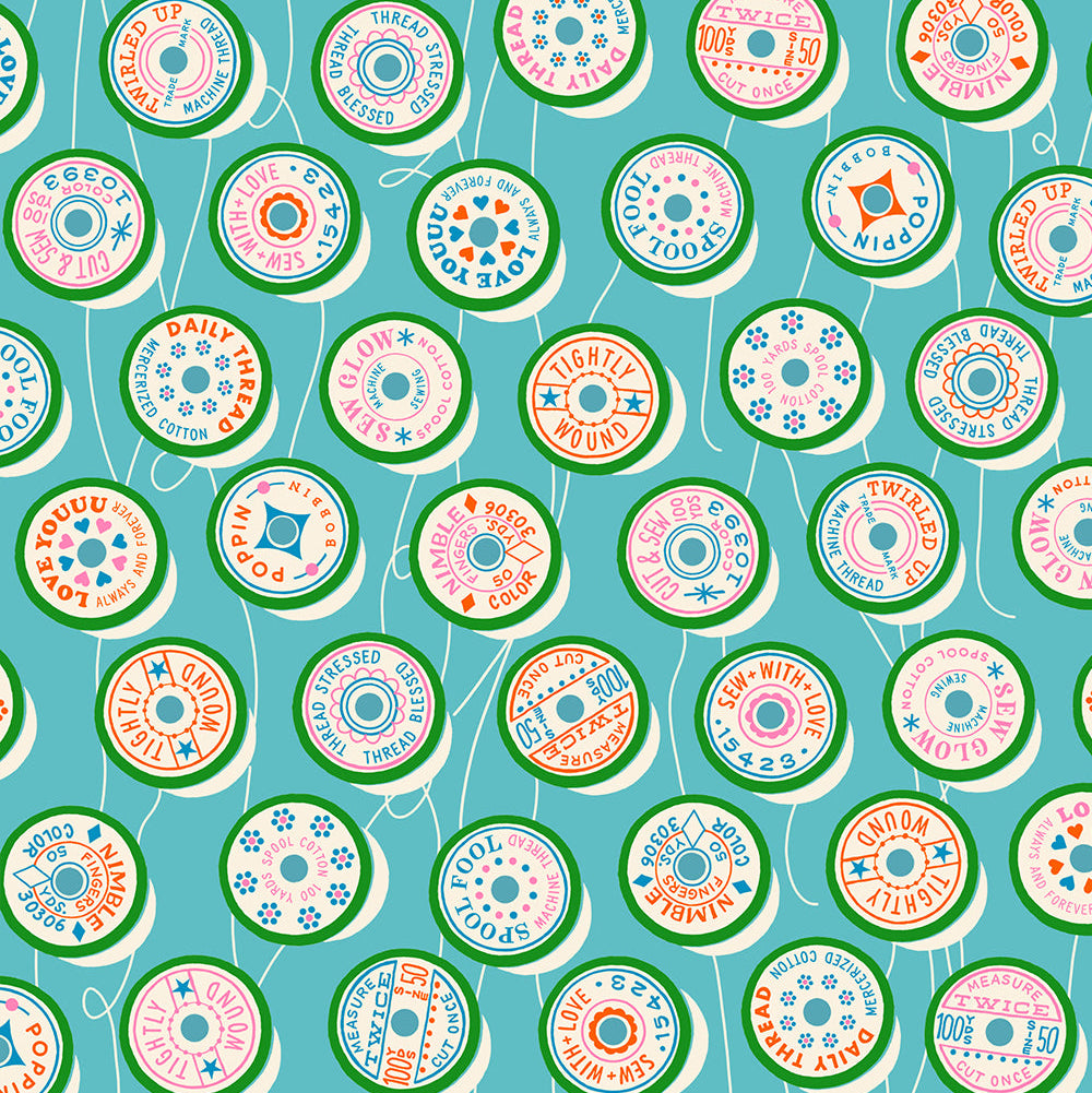 Trinketry by Ruby Star - Spools Turquoise - Cotton Fabric