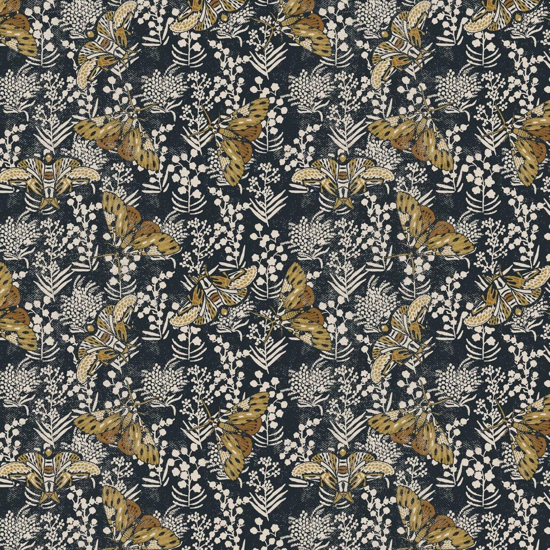 Wabi Moth Charcoal Cotton Fabric