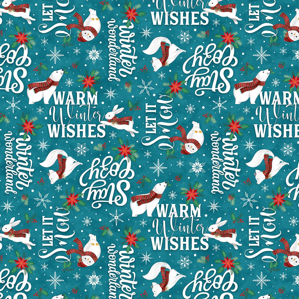 Woodland Wishes - Words Teal - Cotton Fabric