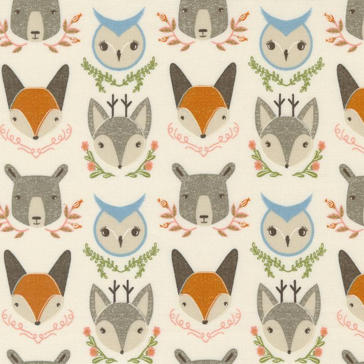 Woodland Wonder by Gingiber - Animal Heads Cloud - Cotton Fabric