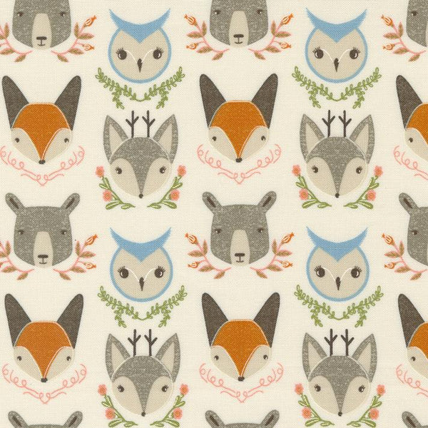 Woodland Wonder by Gingiber - Animal Heads Cloud - Cotton Fabric