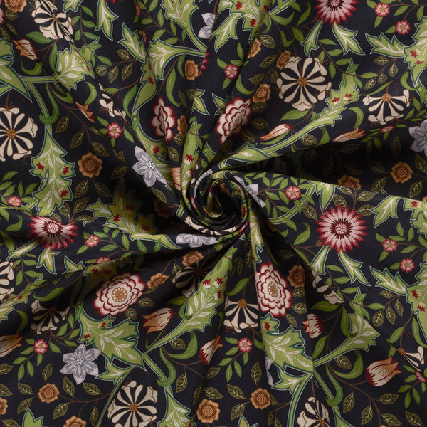 Cotton Canvas - Green Flowers