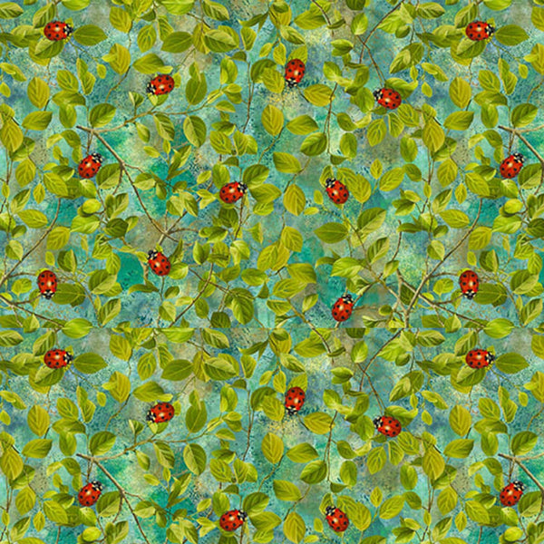 Enchanted Canopy - Teal Ladybirds - Cotton Fabric