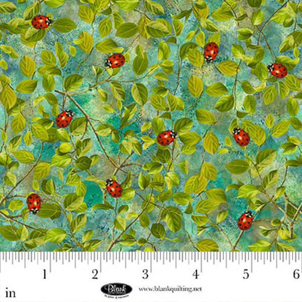 Enchanted Canopy - Teal Ladybirds - Cotton Fabric
