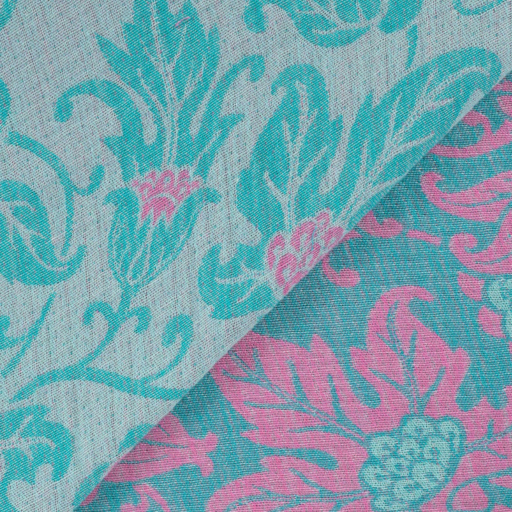 Teal and pink floral patterned fabric