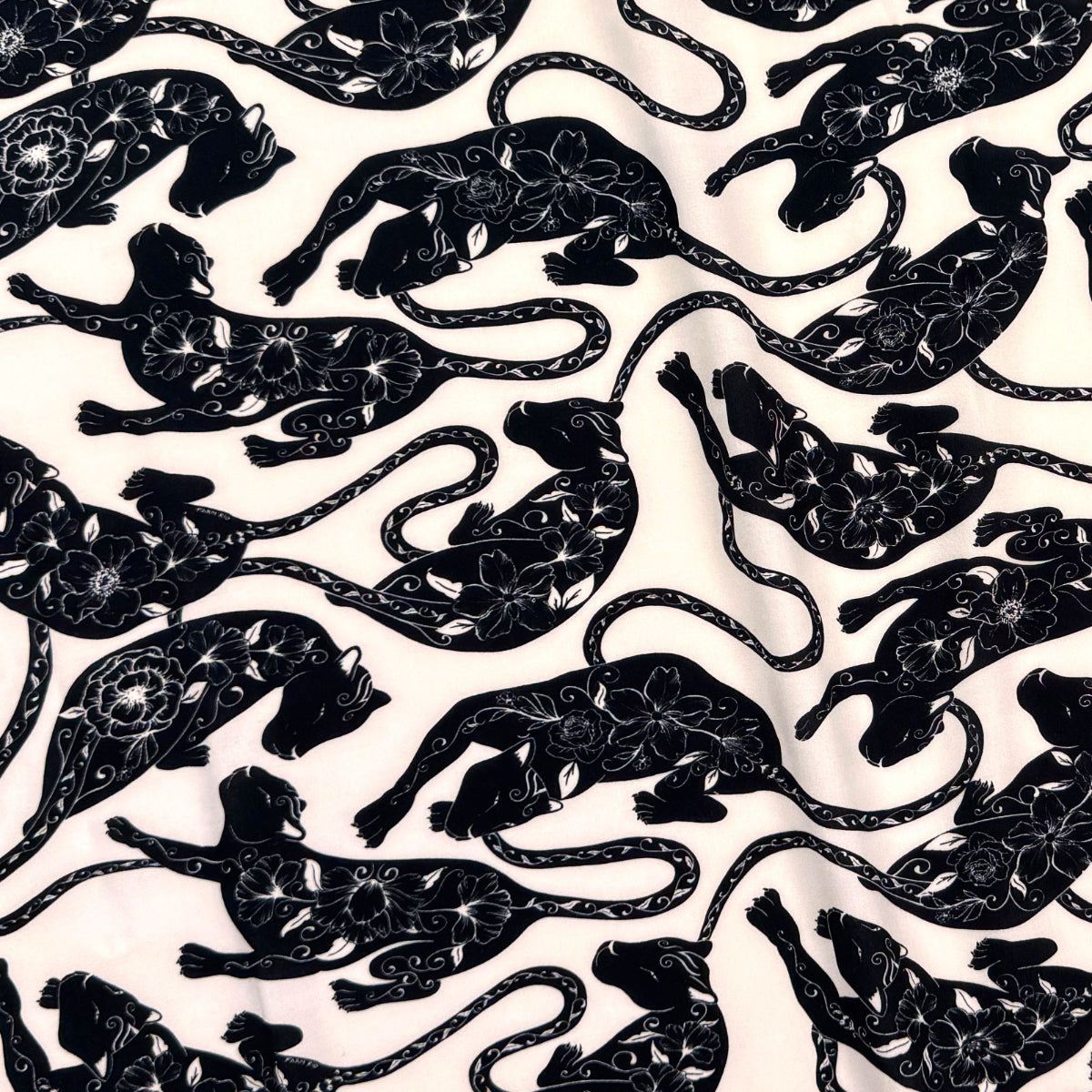 Rayon Viscose - Ivory / Black Cats