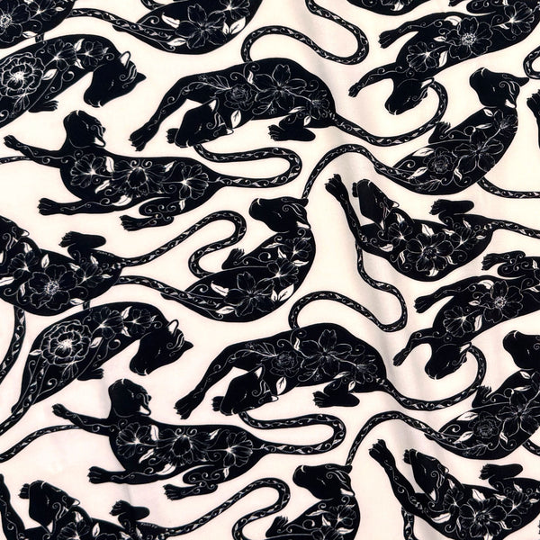 Rayon Viscose - Ivory / Black Cats