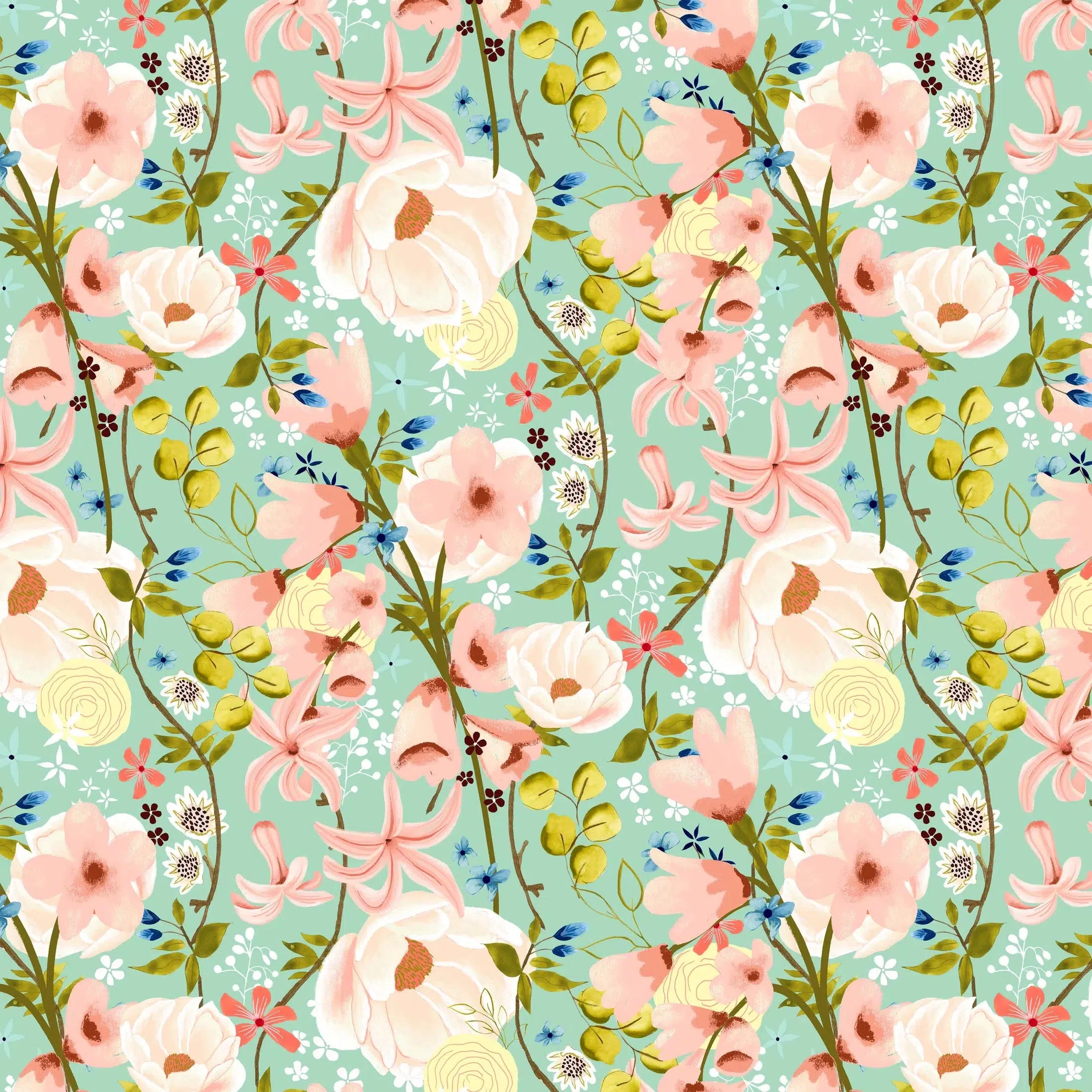 Serenity Blooms - Woven Memories Mint - Cotton Fabric