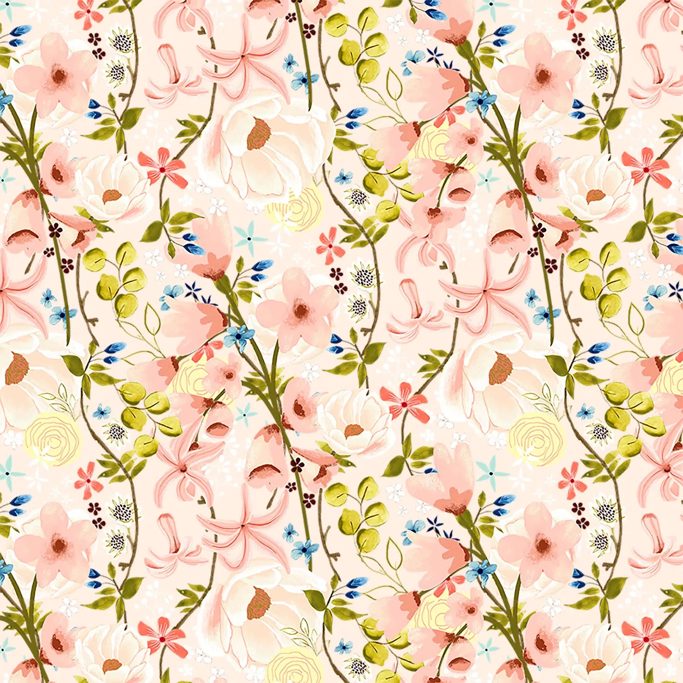 Serenity Blooms - Woven Memories Peach - Cotton Fabric