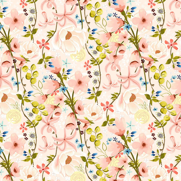 Serenity Blooms - Woven Memories Peach - Cotton Fabric