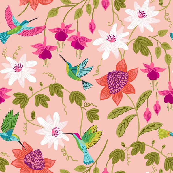 Hibiscus Hummingbird - Blush Pink - Cotton