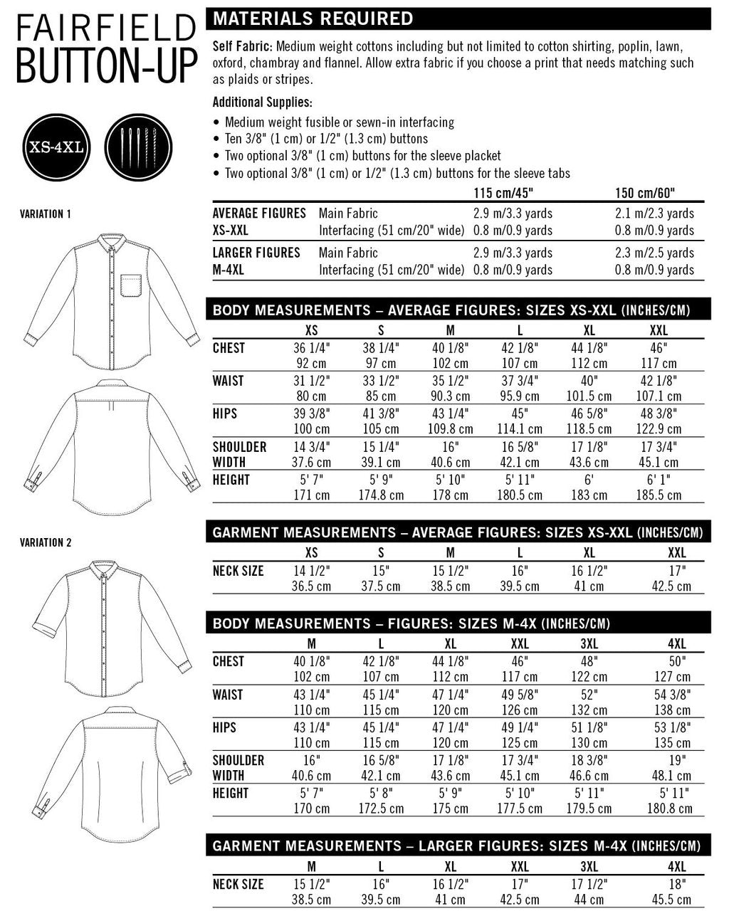 Fairfield Button-up Shirt Pattern